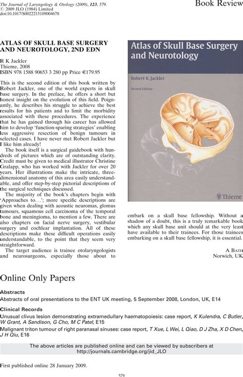 Atlas Of Skull Base Surgery And Neurotology 2nd Edn R K Jackler Thieme