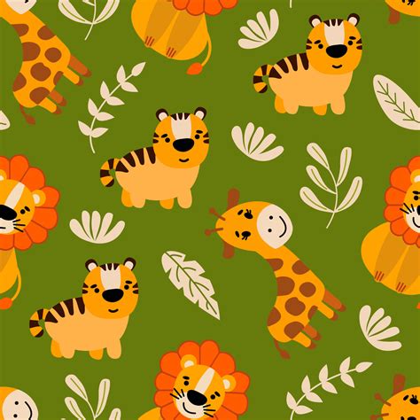 Safari Animals Patterns On Green Fabric D1423 Jersey Print Factory