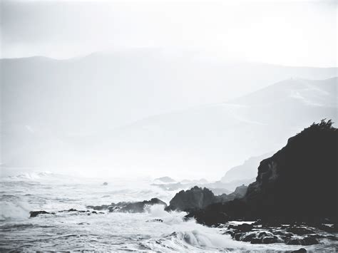 Hình ảnh Bờ Biển đại Dương Tuyết đen Và Trắng Sương Mù Làn Sóng