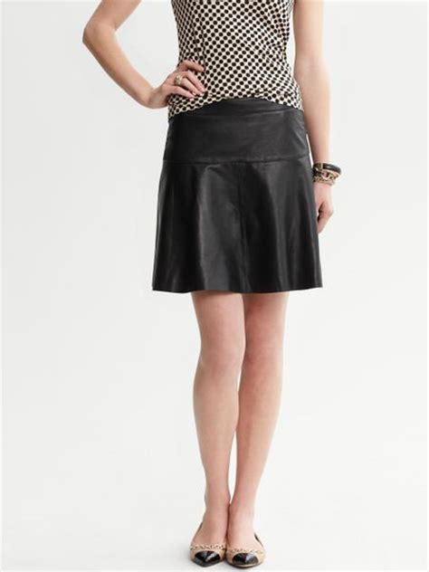 Banana Republic Leather Fit And Flare Skirt Black In Black Lyst