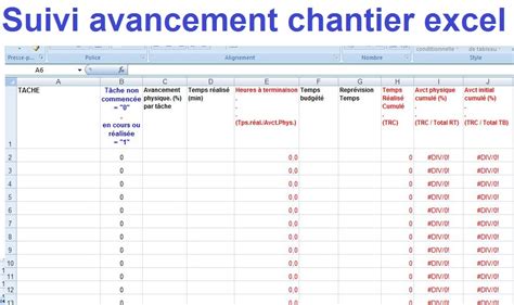 Suivi Avancement Chantier Excel Cours Génie Civil Outils Livres
