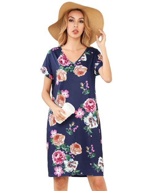 Top She Womens Summer Casual T Shirt Dresses Floral Printed T Shirt