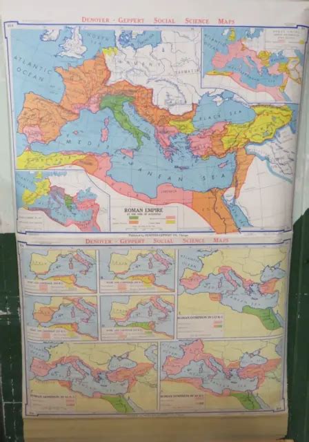 Vintage Denoyer Geppert Pull Down School Map B 14 B 16 Roman Empire