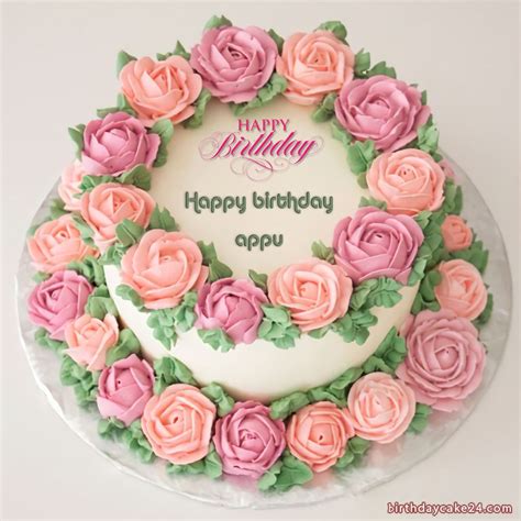 Are you looking for something to gift or surprise your feelings to him/her? Beautiful Flower Birthday Cake of 2 Floors With Name in 2020 | Birthday cake with flowers, Happy ...