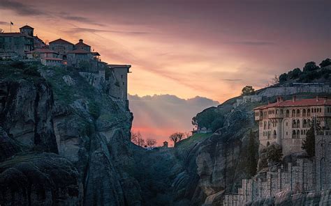 Meteora Evening Sunset Monasteries On The Rocks Eastern Orthodox