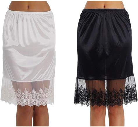 melody women single lace satin underskirt half slip skirt extender 21 length small 2pc