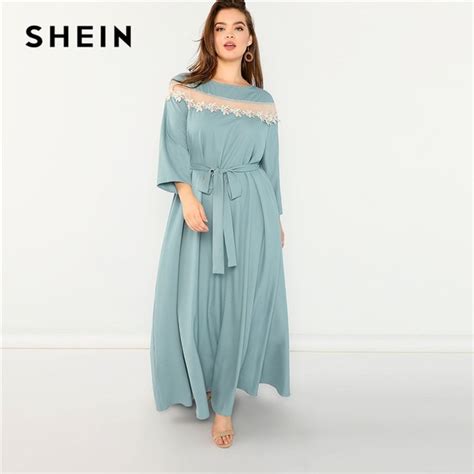 Shein Plus Size Mesh Insert Applique High Street Women Turquoise A Line