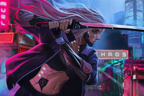 Cyberpunk Cyborg Girl Art Wallpaper