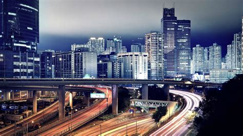 Wallpaper City Cityscape Hong Kong Night Long Exposure Skyline
