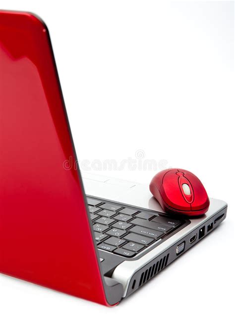 The Red Computer Mouse On The Black Keyboard Stock Photo Image Of