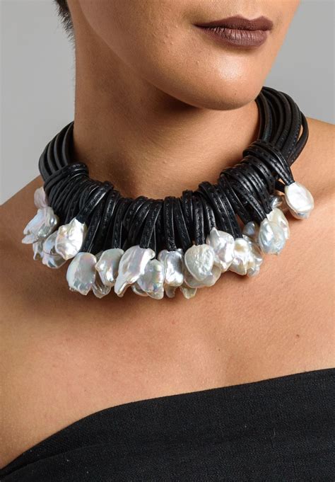 Monies UNIQUE Large Pearl & Leather Necklace | Santa Fe Dry Goods ...