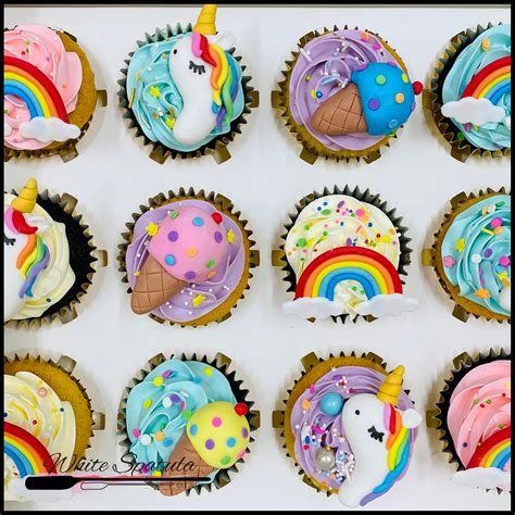 Cute Rainbow Unicorn Cupcakes White Spatula