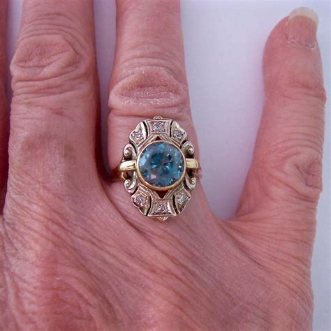 Stunning Vintage 14k Gold Blue Topaz Diamond Ring From Susabellas On