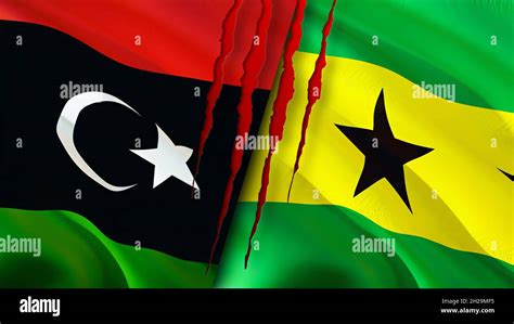 Libya And Sao Tome And Principe Flags With Scar Concept Waving Flag3d