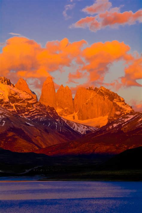 Sunrise Over The Towers Of Paine Cuernos Del Paine Mountains With The
