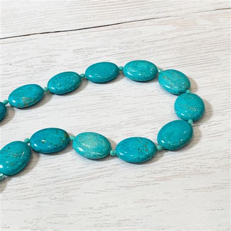 Turquoise Oval Necklace Chunky Turquoise Necklace Oval Etsy