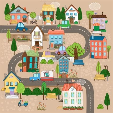 Town On Road Art Drawings For Kids Kids Road Maps Maps For Kids