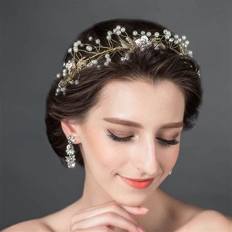 Veil Headpiece Headpieces Bridal Hair Vine Wedding Headband Gold
