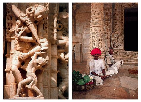 Temple Wall Carvings And Flower Seller In Khajuraho