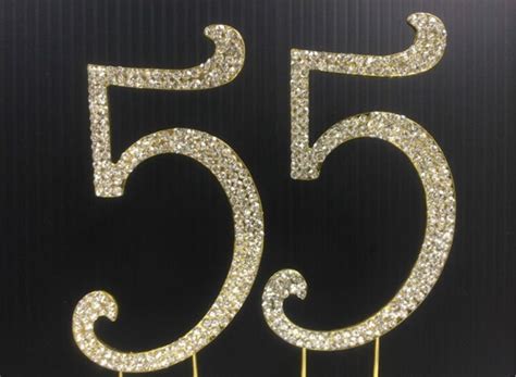 Rhinestone Gold Number 55 Cake Topper 55th Birthday