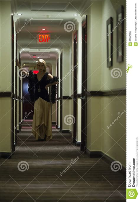 Blonde Woman In Hotel Hallway Stock Photo Image Of Beauty Building
