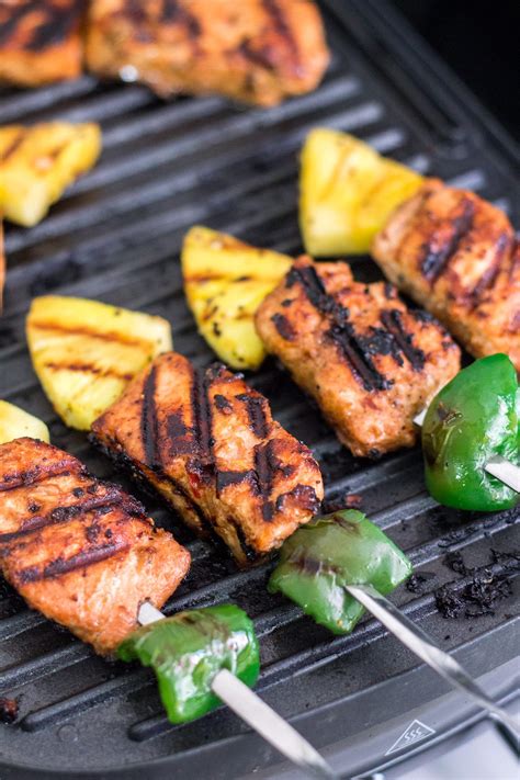 A fresh piece of salmon is hard to beat when grilled over charcoal or on a gas grill. Grilled Salmon Kebabs - Maya Kitchenette
