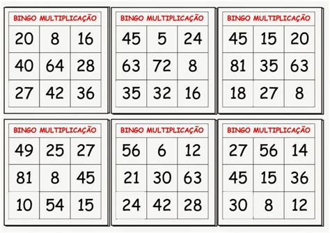 Atividades Bingo Da Multiplicação Para Imprimir Folha 03 — SÓ Escola