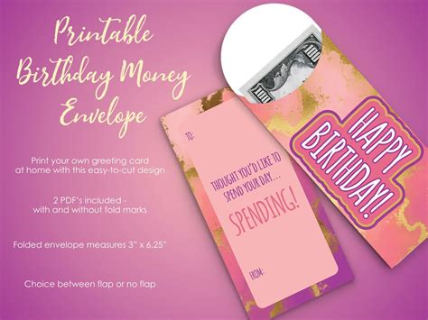 Birthday Cash Envelopes To Hold Money Spend Your Day Spending Money T Envelope Printable