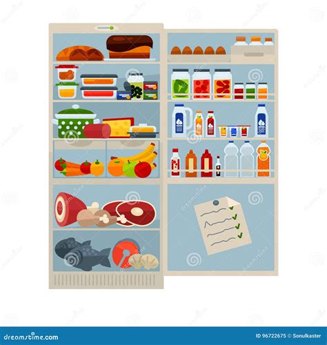 Open Refrigerator Full Of Delicious Food And Cool Drinks Stock Vector Illustration Of Dish