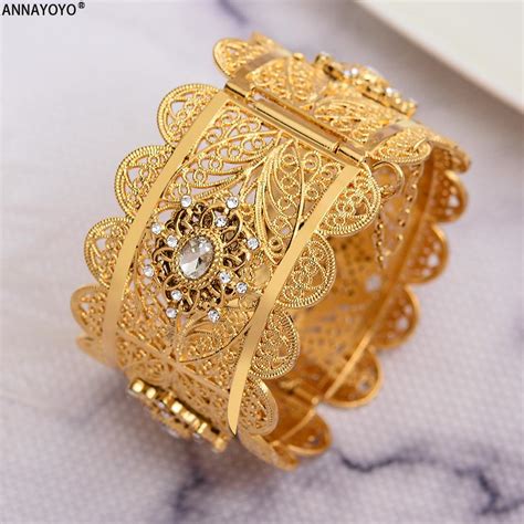 24k Gold Bangles For Women Gold Dubai Bride Zircon Wedding Ethiopian Bracelet Africa Bangle Arab