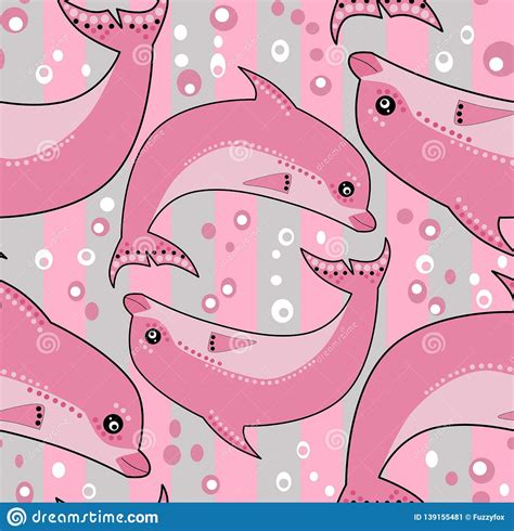 Seamless Dolphins Cartoon Cute Striped Pattern Stock Illustration