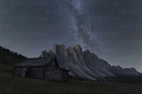 Milky Way Over The Odle Group Seen From Gampen Alm Funes Valley