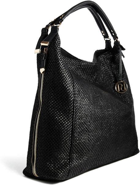 River Island Textured Side Zip Woven Slouch Bag In Black Lyst