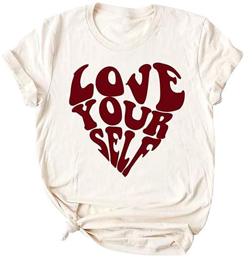 Love Yourself Letter Print T Shirts Women Music Heart Graphic Casual
