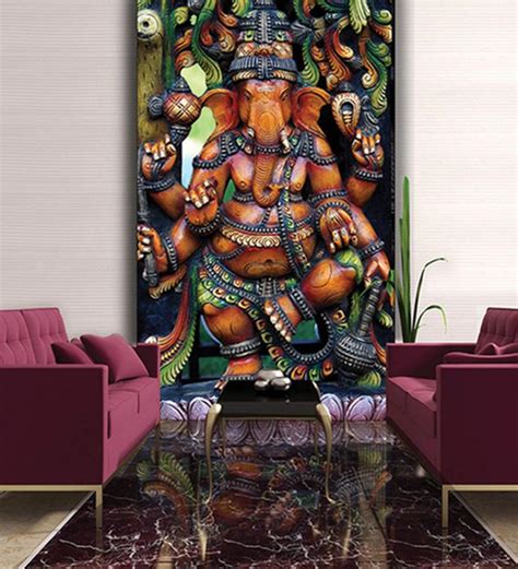 Buy Multicolor Non Woven Paper Colourful Ganesha Wallpaper By Wallskin