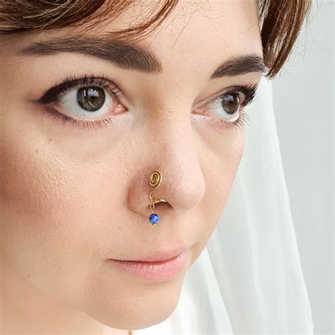 Dangle Nose Ring Gold Nose Cuff Beaded Nose Ring Fake Nose Etsy