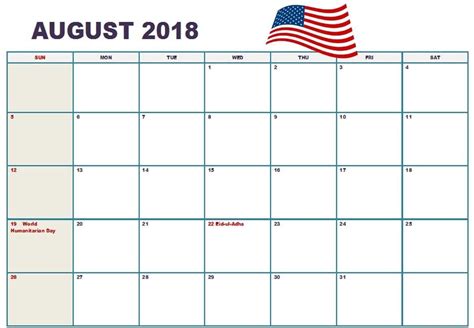 August 2018 Calendar Usa National Holidays Calendar Usa Holiday