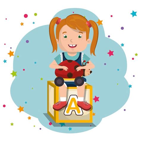 Premium Vector Little Girl Playing With Toys Character