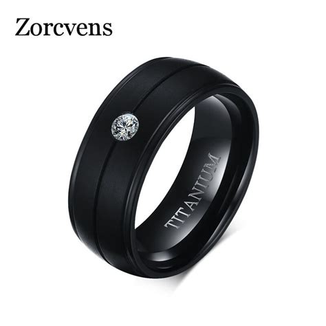 zorcvens 100 titanium cubic zirconia wedding rings for men black rock punk rings engagement