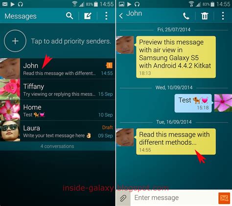 The samsung messages app lets you send and receive messages in the pc. Inside Galaxy: Samsung Galaxy S5: How to Read New Text ...
