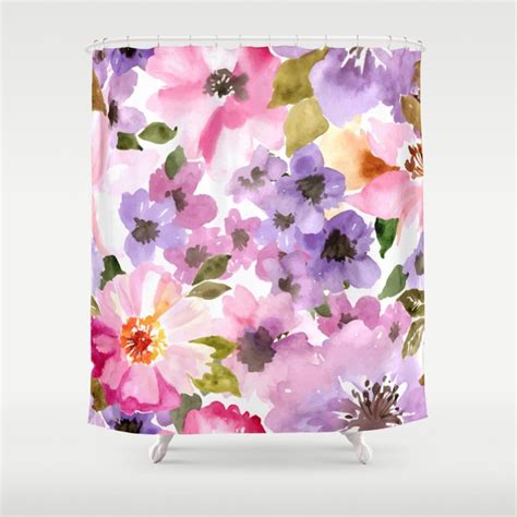 Pink Purple Watercolor Flowers Shower Curtain By Junkydotcom Society6