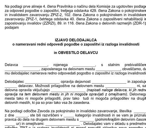 Izjava Delodajalca In Obvestilo Delavcu O Odpovedi Pogodbe O Zaposlitvi