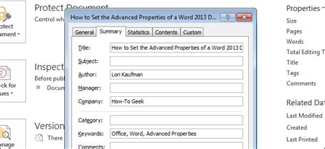 How To Set The Advanced Properties Of A Word Document