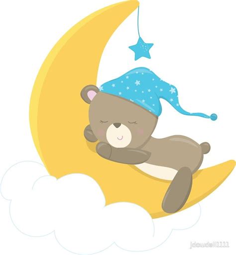 Cute Baby Bear Sleeping On Moon And Cloud Baby Bear Teddy Bear Theme