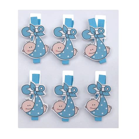 Baby With Safety Pin Wooden Clothespins Favors 2 Inch 6 Piece Blue