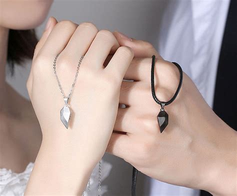Sterling Silver Magnetic Couple Necklace Set Wishing Stone Etsy