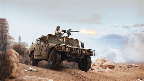 Soldier Car Minigun M134 Minigun Humvee Desert Weapon Vehicle