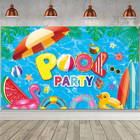 Buy Ptfny Pool Party Backdrop Banner 71 X 43 Inch Large Summer Pool Party Background Banner