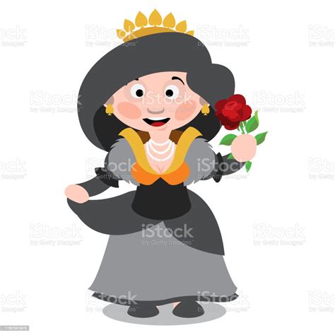 Ratu Dengan Bunga Vektor Karakter Kartun Ilustrasi Stok Unduh Gambar