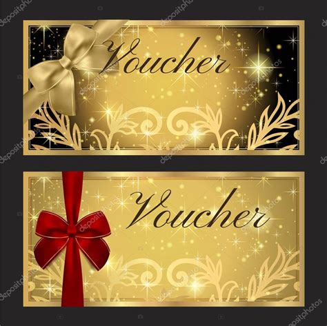 Voucher Gift Certificate Coupon Template Gold Black Background Design Red — Stock Vector ...